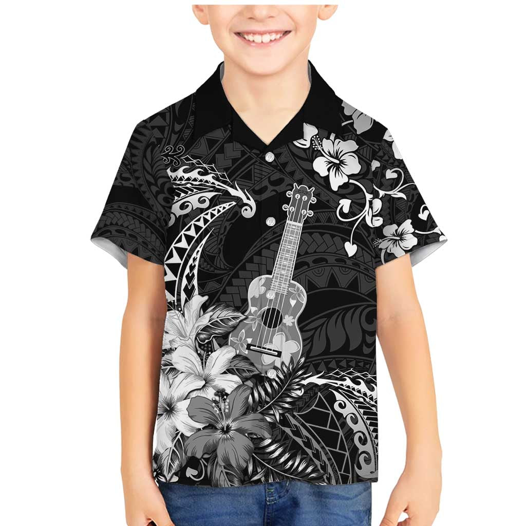 Hawaii Ukulele Family Matching Mermaid Dress and Hawaiian Shirt Polynesian Pattern Mix Hibiscus Black Version LT05 Son's Shirt Black - Polynesian Pride