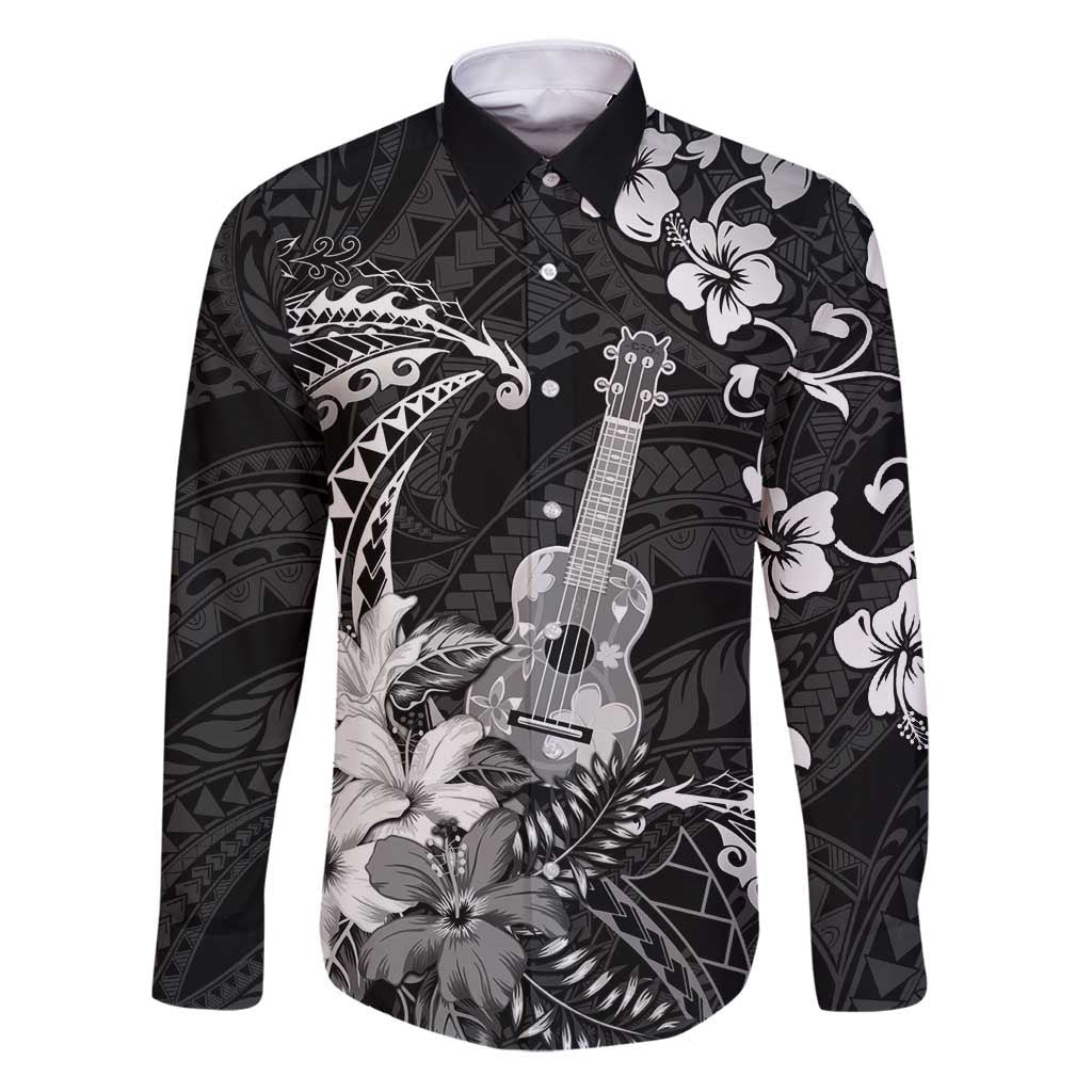 Hawaii Ukulele Family Matching Puletasi and Hawaiian Shirt Polynesian Pattern Mix Hibiscus Black Version LT05