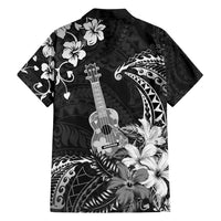 Hawaii Ukulele Family Matching Short Sleeve Bodycon Dress and Hawaiian Shirt Polynesian Pattern Mix Hibiscus Black Version LT05 - Polynesian Pride
