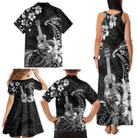 Hawaii Ukulele Family Matching Tank Maxi Dress and Hawaiian Shirt Polynesian Pattern Mix Hibiscus Black Version LT05 - Polynesian Pride