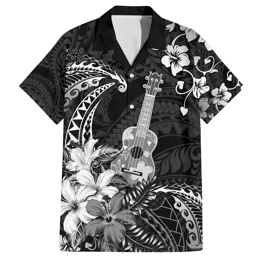 Hawaii Ukulele Family Matching Tank Maxi Dress and Hawaiian Shirt Polynesian Pattern Mix Hibiscus Black Version LT05 Dad's Shirt - Short Sleeve Black - Polynesian Pride