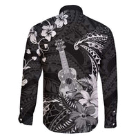 Hawaii Ukulele Family Matching Tank Maxi Dress and Hawaiian Shirt Polynesian Pattern Mix Hibiscus Black Version LT05 - Polynesian Pride