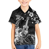 Hawaii Ukulele Family Matching Tank Maxi Dress and Hawaiian Shirt Polynesian Pattern Mix Hibiscus Black Version LT05 Son's Shirt Black - Polynesian Pride