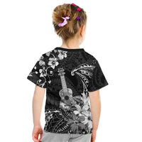Hawaii Ukulele Kid T Shirt Polynesian Pattern Mix Hibiscus Black Version LT05 - Polynesian Pride