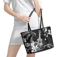 Hawaii Ukulele Leather Tote Bag Polynesian Pattern Mix Hibiscus Black Version LT05 - Polynesian Pride