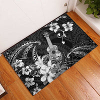 Hawaii Ukulele Rubber Doormat Polynesian Pattern Mix Hibiscus Black Version LT05 - Polynesian Pride