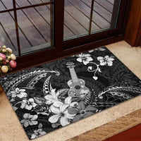 Hawaii Ukulele Rubber Doormat Polynesian Pattern Mix Hibiscus Black Version LT05 - Polynesian Pride