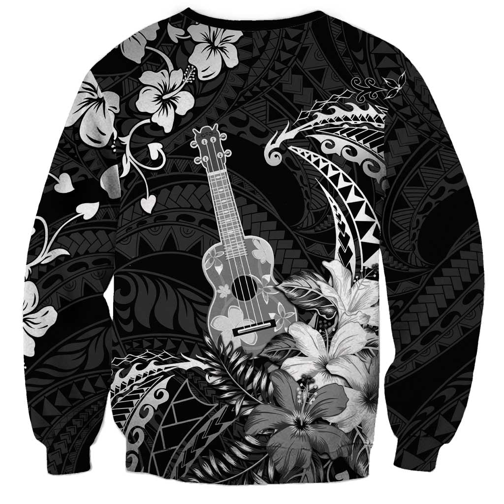 Hawaii Ukulele Sweatshirt Polynesian Pattern Mix Hibiscus Black Version LT05 - Polynesian Pride