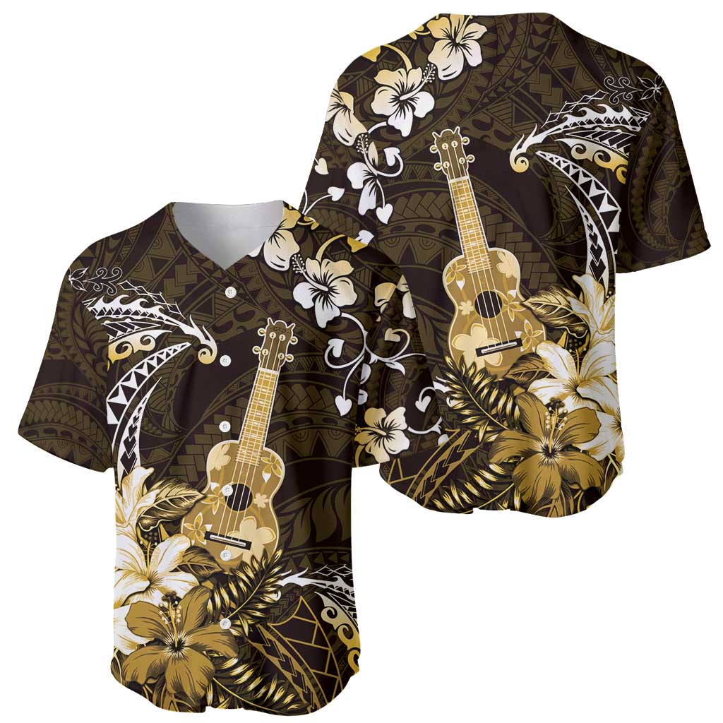 Hawaii Ukulele Baseball Jersey Polynesian Pattern Mix Hibiscus Gold Version LT05 - Polynesian Pride