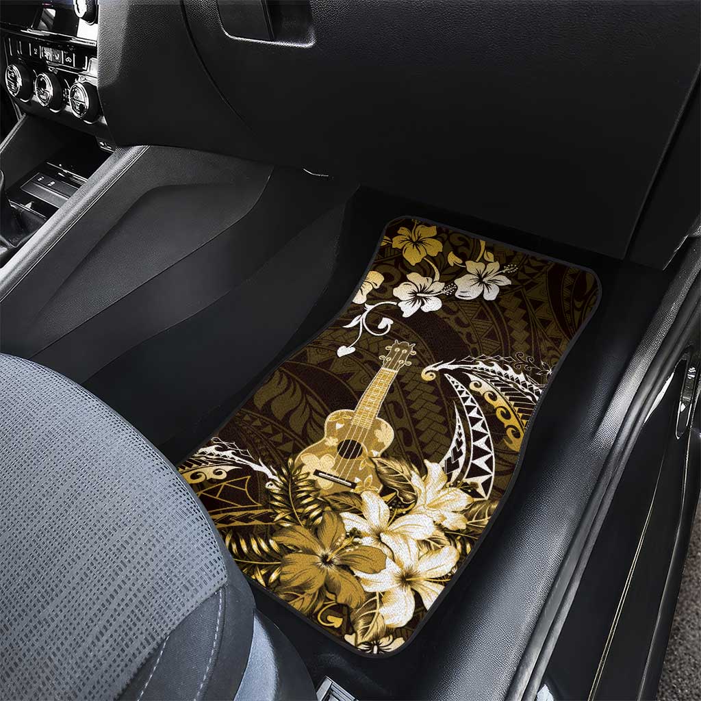 Hawaii Ukulele Car Mats Polynesian Pattern Mix Hibiscus Gold Version