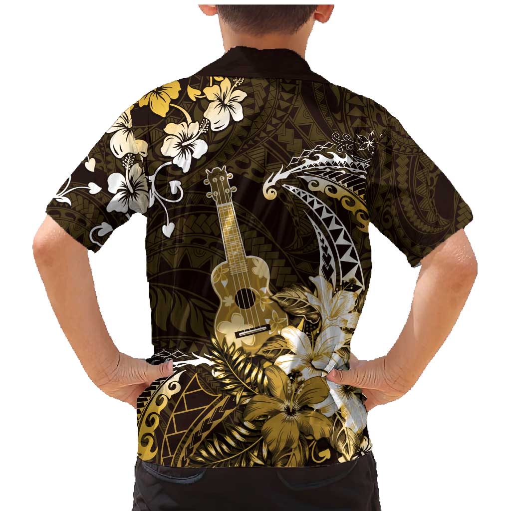 Hawaii Ukulele Family Matching Mermaid Dress and Hawaiian Shirt Polynesian Pattern Mix Hibiscus Gold Version LT05 - Polynesian Pride