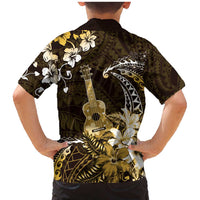 Hawaii Ukulele Family Matching Mermaid Dress and Hawaiian Shirt Polynesian Pattern Mix Hibiscus Gold Version LT05 - Polynesian Pride