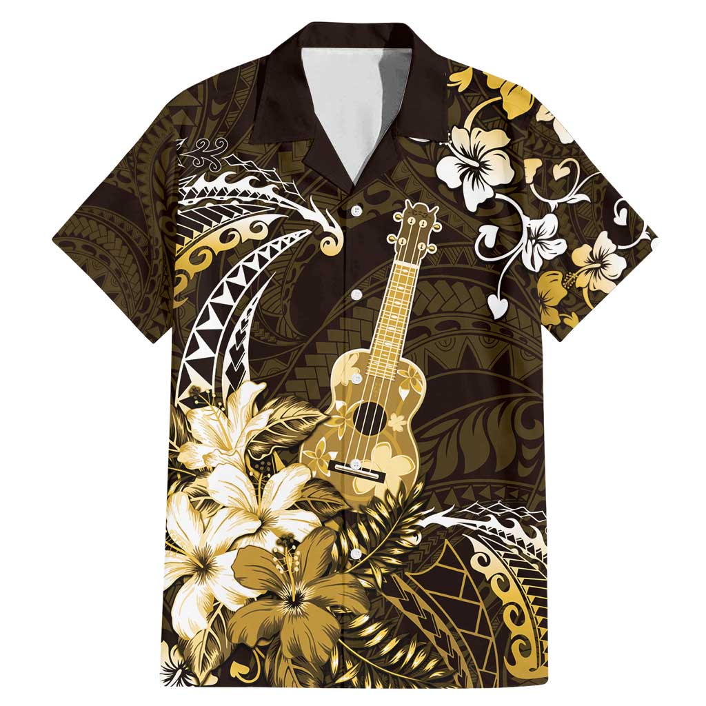 Hawaii Ukulele Family Matching Mermaid Dress and Hawaiian Shirt Polynesian Pattern Mix Hibiscus Gold Version LT05 Dad's Shirt - Short Sleeve Gold - Polynesian Pride
