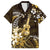 Hawaii Ukulele Family Matching Off The Shoulder Long Sleeve Dress and Hawaiian Shirt Polynesian Pattern Mix Hibiscus Gold Version LT05