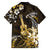 Hawaii Ukulele Family Matching Off The Shoulder Long Sleeve Dress and Hawaiian Shirt Polynesian Pattern Mix Hibiscus Gold Version LT05