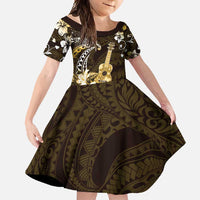 Hawaii Ukulele Family Matching Off Shoulder Maxi Dress and Hawaiian Shirt Polynesian Pattern Mix Hibiscus Gold Version LT05 Daughter's Dress Gold - Polynesian Pride