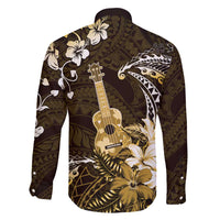 Hawaii Ukulele Family Matching Off Shoulder Maxi Dress and Hawaiian Shirt Polynesian Pattern Mix Hibiscus Gold Version LT05 - Polynesian Pride