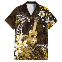 Hawaii Ukulele Family Matching Off Shoulder Short Dress and Hawaiian Shirt Polynesian Pattern Mix Hibiscus Gold Version LT05 Dad's Shirt - Short Sleeve Gold - Polynesian Pride