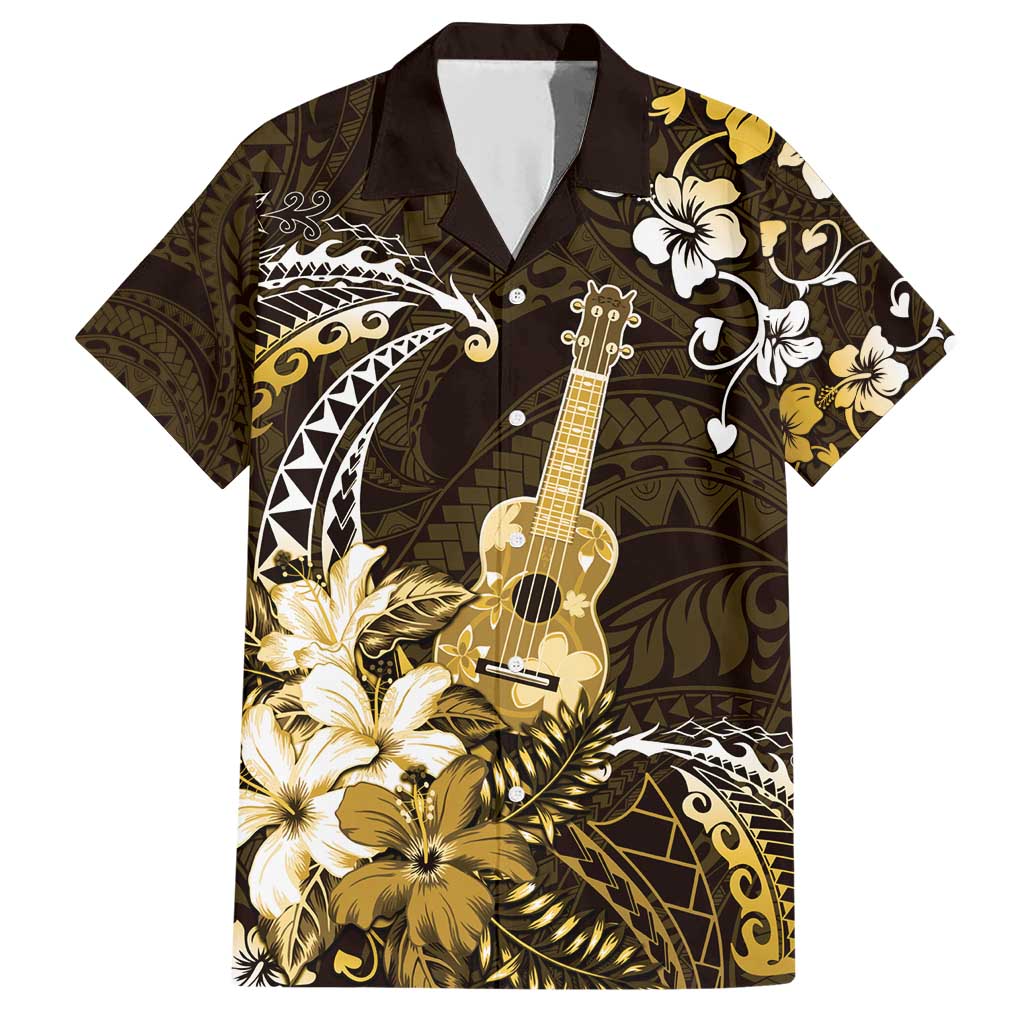 Hawaii Ukulele Family Matching Short Sleeve Bodycon Dress and Hawaiian Shirt Polynesian Pattern Mix Hibiscus Gold Version LT05 Dad's Shirt - Short Sleeve Gold - Polynesian Pride