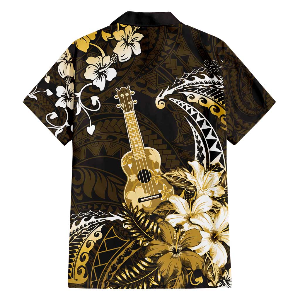 Hawaii Ukulele Family Matching Short Sleeve Bodycon Dress and Hawaiian Shirt Polynesian Pattern Mix Hibiscus Gold Version LT05 - Polynesian Pride