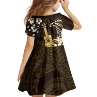 Hawaii Ukulele Family Matching Summer Maxi Dress and Hawaiian Shirt Polynesian Pattern Mix Hibiscus Gold Version LT05 - Polynesian Pride