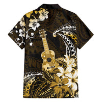 Hawaii Ukulele Family Matching Summer Maxi Dress and Hawaiian Shirt Polynesian Pattern Mix Hibiscus Gold Version LT05 - Polynesian Pride