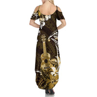Hawaii Ukulele Family Matching Summer Maxi Dress and Hawaiian Shirt Polynesian Pattern Mix Hibiscus Gold Version LT05 - Polynesian Pride