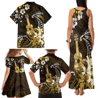 Hawaii Ukulele Family Matching Tank Maxi Dress and Hawaiian Shirt Polynesian Pattern Mix Hibiscus Gold Version LT05 - Polynesian Pride