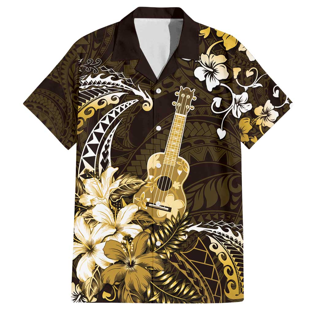 Hawaii Ukulele Family Matching Tank Maxi Dress and Hawaiian Shirt Polynesian Pattern Mix Hibiscus Gold Version LT05 Dad's Shirt - Short Sleeve Gold - Polynesian Pride