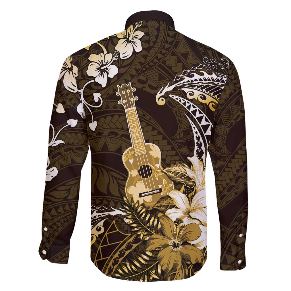 Hawaii Ukulele Family Matching Tank Maxi Dress and Hawaiian Shirt Polynesian Pattern Mix Hibiscus Gold Version LT05 - Polynesian Pride