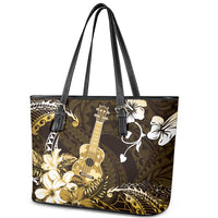 Hawaii Ukulele Leather Tote Bag Polynesian Pattern Mix Hibiscus Gold Version LT05 - Polynesian Pride