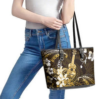 Hawaii Ukulele Leather Tote Bag Polynesian Pattern Mix Hibiscus Gold Version LT05 - Polynesian Pride