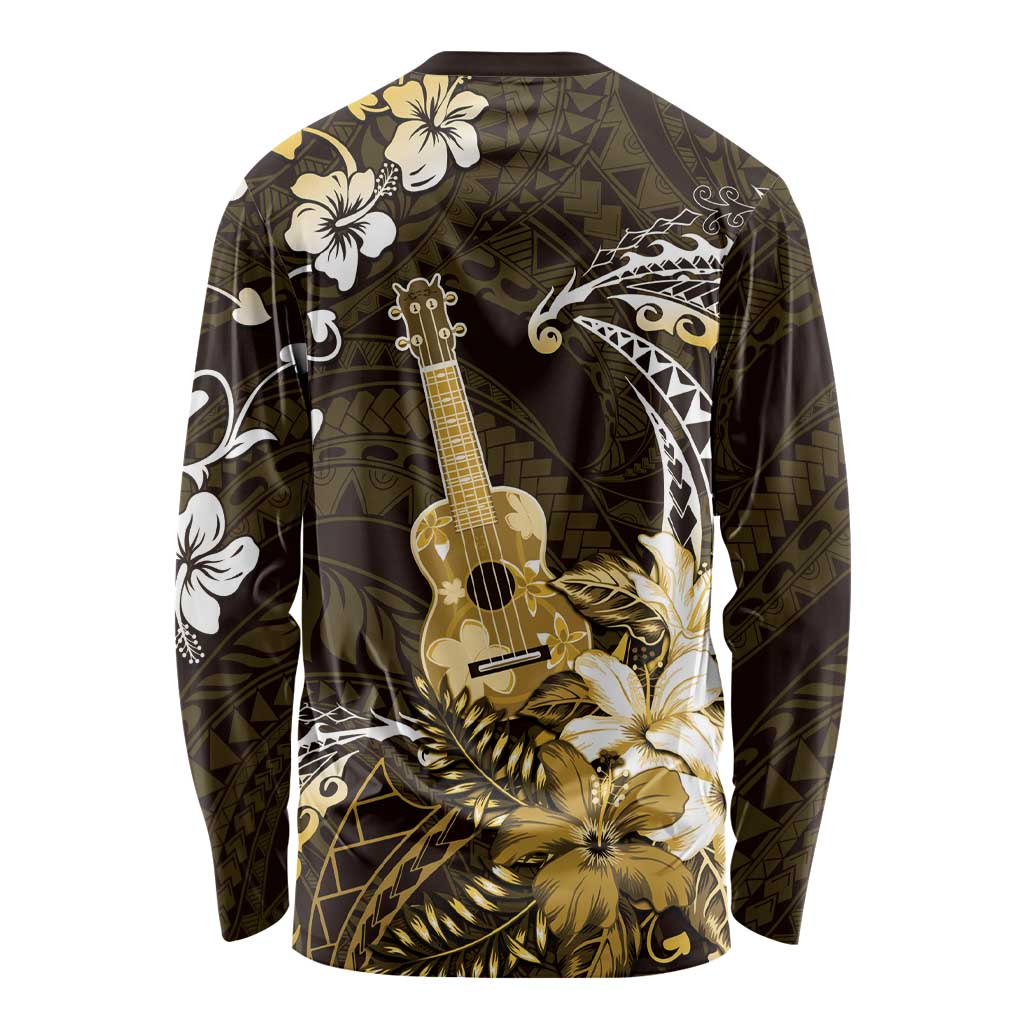 Hawaii Ukulele Long Sleeve Shirt Polynesian Pattern Mix Hibiscus Gold Version LT05 - Polynesian Pride