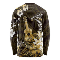 Hawaii Ukulele Long Sleeve Shirt Polynesian Pattern Mix Hibiscus Gold Version LT05 - Polynesian Pride