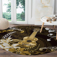 Hawaii Ukulele Round Carpet Polynesian Pattern Mix Hibiscus Gold Version