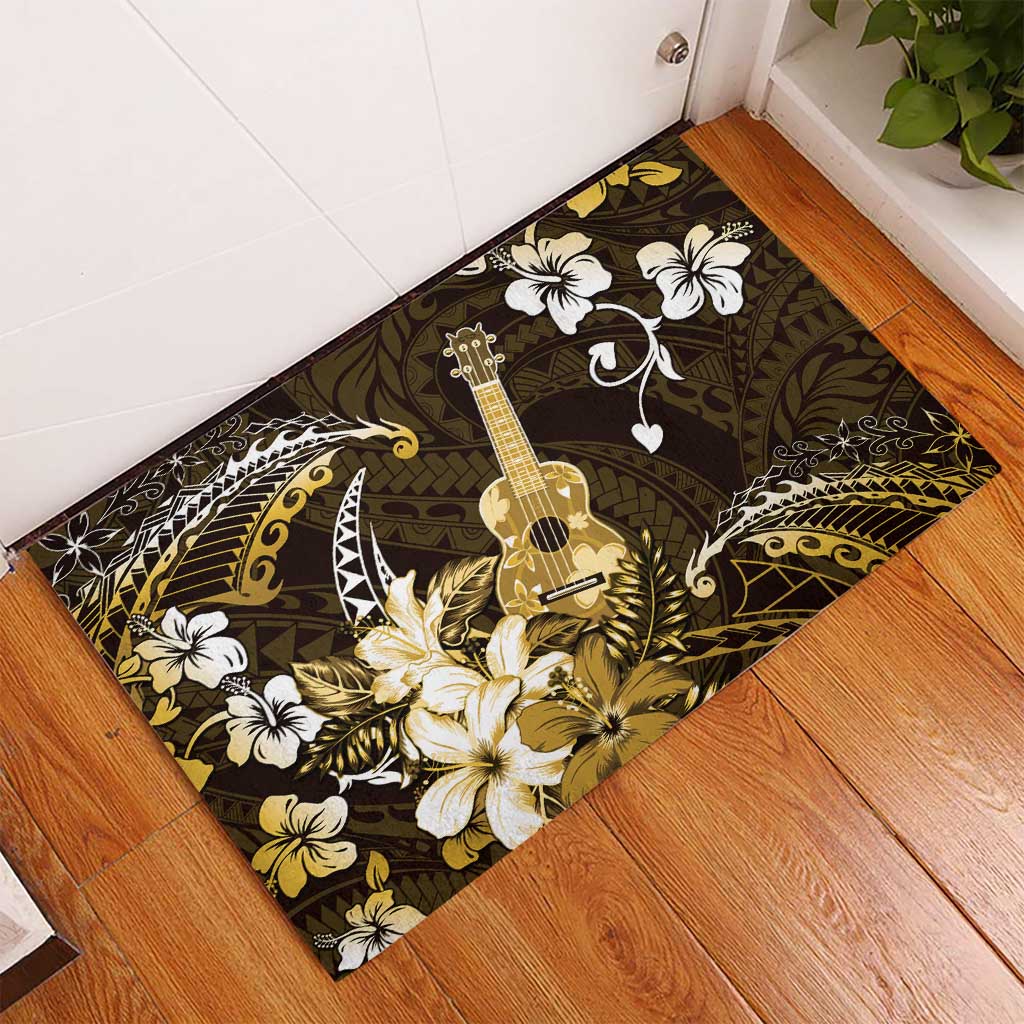 Hawaii Ukulele Rubber Doormat Polynesian Pattern Mix Hibiscus Gold Version LT05 - Polynesian Pride
