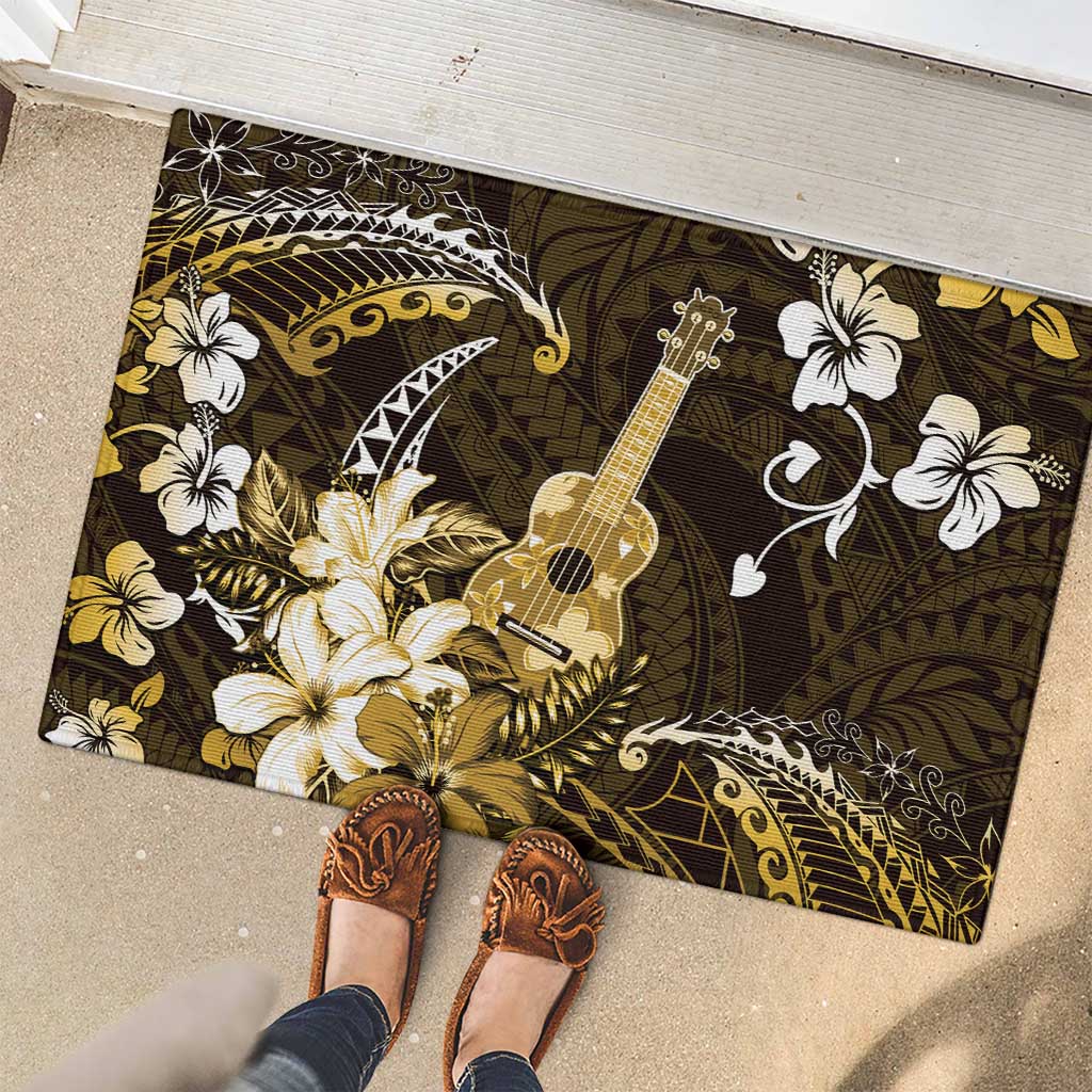 Hawaii Ukulele Rubber Doormat Polynesian Pattern Mix Hibiscus Gold Version LT05 - Polynesian Pride