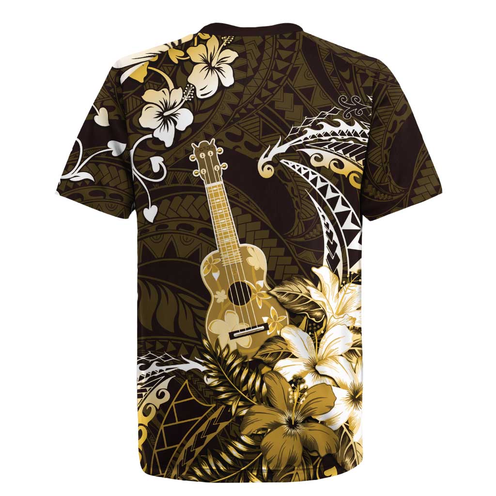 Hawaii Ukulele Rugby Jersey Polynesian Pattern Mix Hibiscus Gold Version LT05 - Polynesian Pride