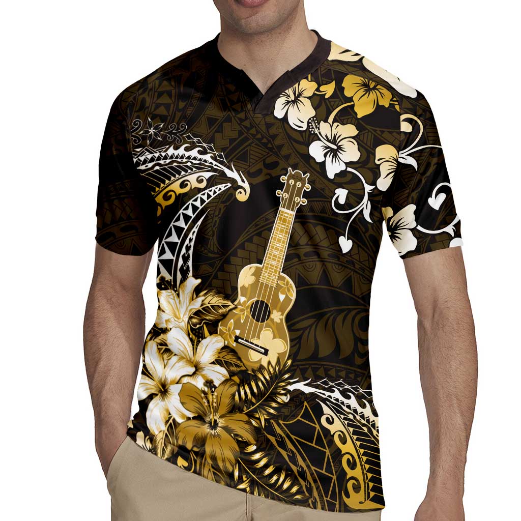 Hawaii Ukulele Rugby Jersey Polynesian Pattern Mix Hibiscus Gold Version LT05 - Polynesian Pride