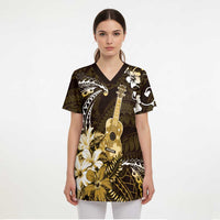 Hawaii Ukulele Scrub Top Polynesian Pattern Mix Hibiscus Gold Version - Polynesian Pride