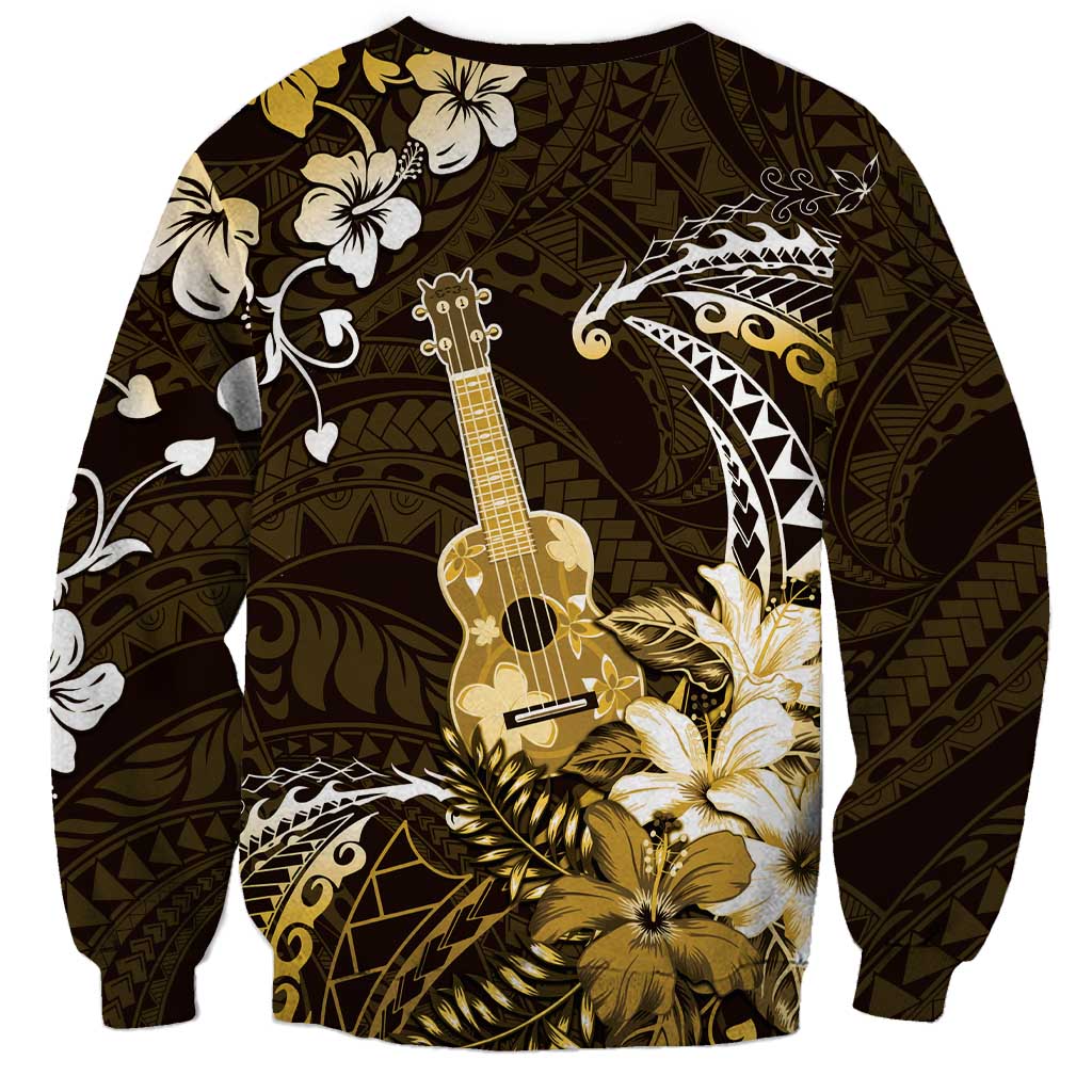 Hawaii Ukulele Sweatshirt Polynesian Pattern Mix Hibiscus Gold Version LT05 - Polynesian Pride