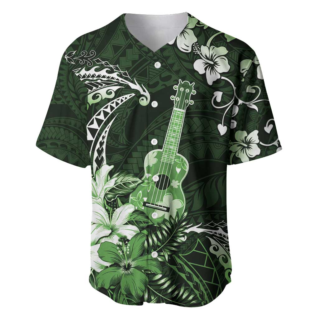 Hawaii Ukulele Baseball Jersey Polynesian Pattern Mix Hibiscus Green Version LT05 Green - Polynesian Pride
