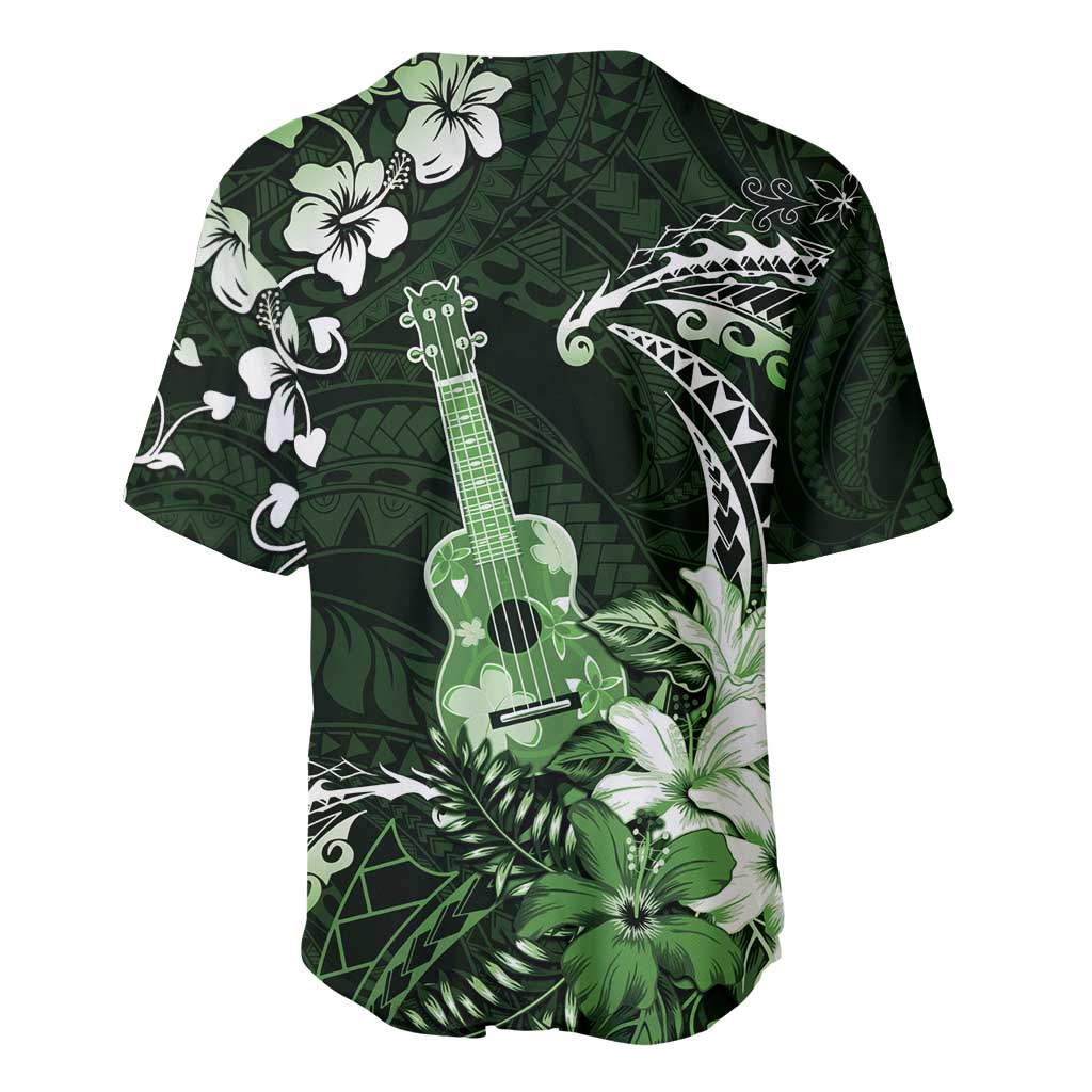 Hawaii Ukulele Baseball Jersey Polynesian Pattern Mix Hibiscus Green Version LT05 - Polynesian Pride