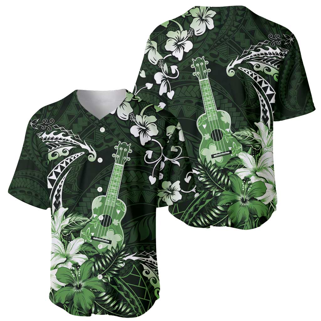 Hawaii Ukulele Baseball Jersey Polynesian Pattern Mix Hibiscus Green Version LT05 - Polynesian Pride