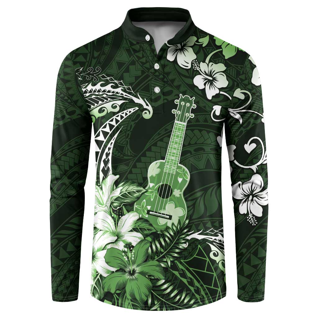 Hawaii Ukulele Button Sweatshirt Polynesian Pattern Mix Hibiscus Green Version LT05 Green - Polynesian Pride