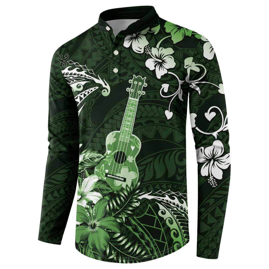 Hawaii Ukulele Button Sweatshirt Polynesian Pattern Mix Hibiscus Green Version LT05 - Polynesian Pride