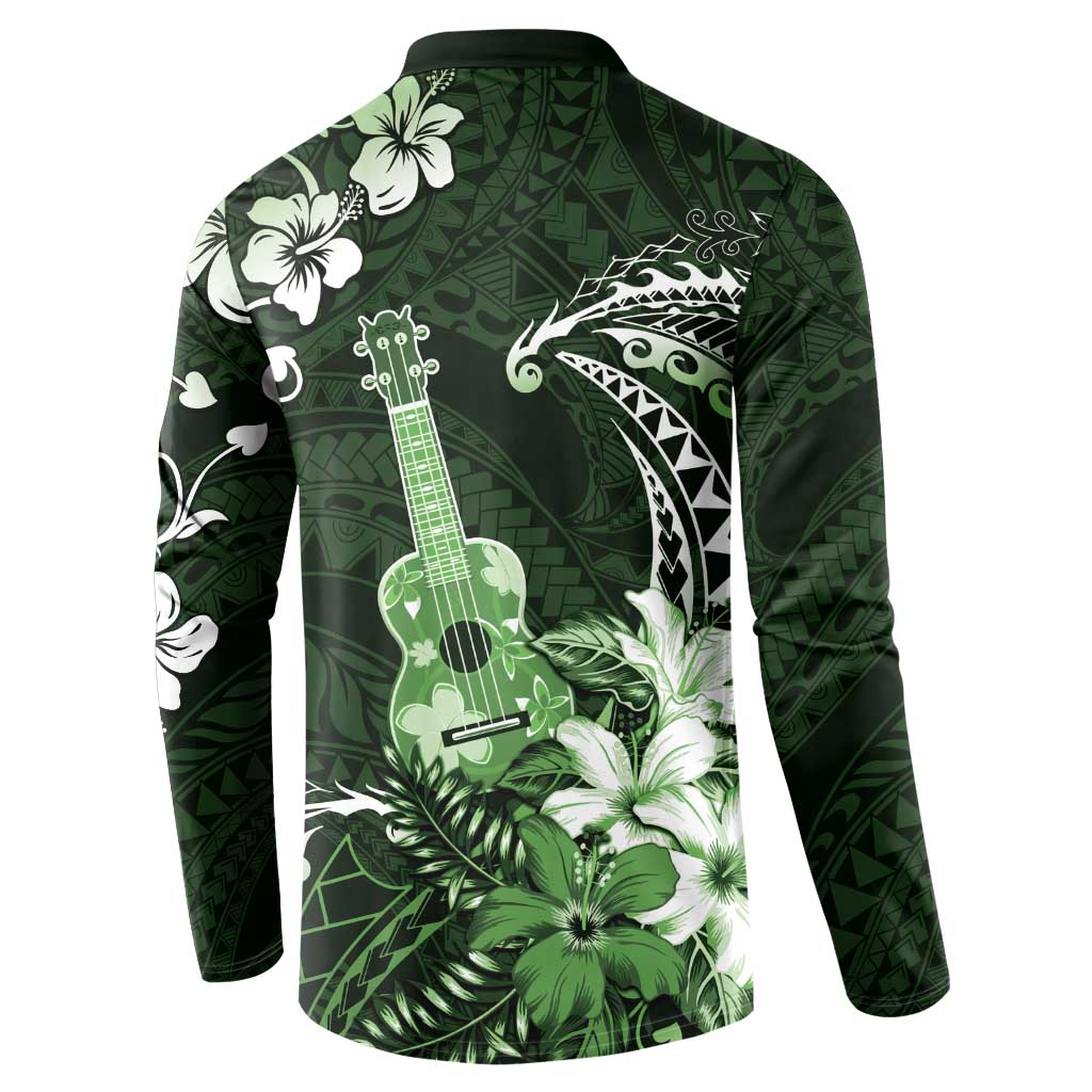 Hawaii Ukulele Button Sweatshirt Polynesian Pattern Mix Hibiscus Green Version LT05 - Polynesian Pride