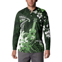 Hawaii Ukulele Button Sweatshirt Polynesian Pattern Mix Hibiscus Green Version LT05 - Polynesian Pride