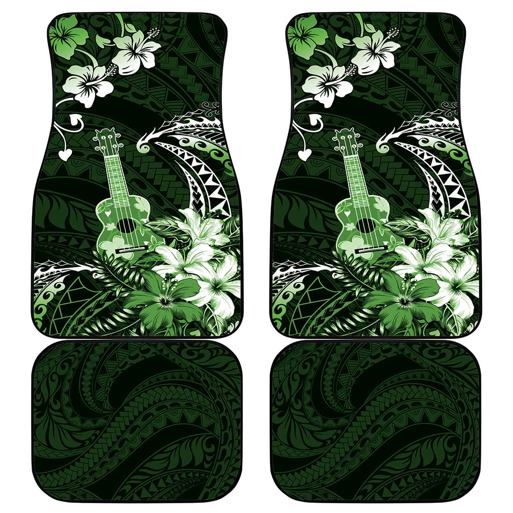 Hawaii Ukulele Car Mats Polynesian Pattern Mix Hibiscus Green Version