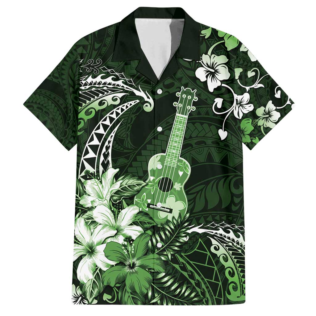 Hawaii Ukulele Family Matching Long Sleeve Bodycon Dress and Hawaiian Shirt Polynesian Pattern Mix Hibiscus Green Version LT05 Dad's Shirt - Short Sleeve Green - Polynesian Pride